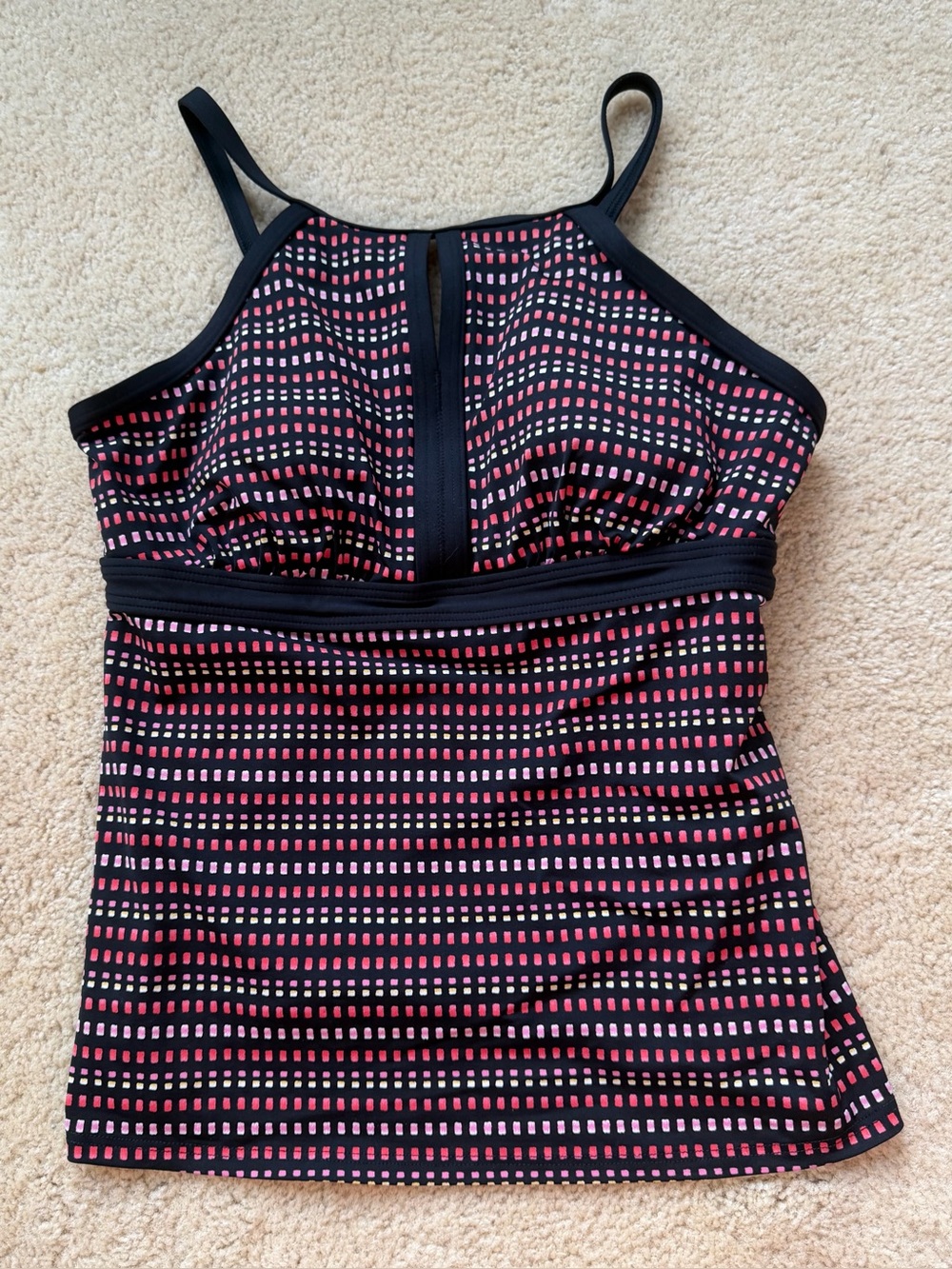 Lands’ End Black Multicolor Geometric High Neck Tankini Swim Top - Size 8 - VGUC